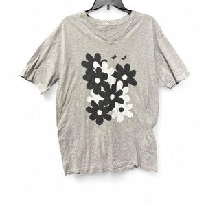 Alstyle Heather Gray T-Shirt Black and white flowers and black butterflies